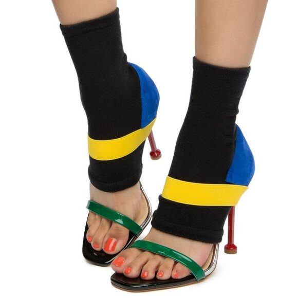 ZION  SOCK STRIPE HEELS Women – Black Multi - Picture 1 of 7